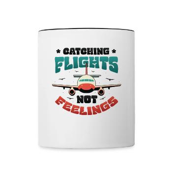 Flying instead of feeling, travel-addicted flyer - Contrasting Mug - white/black - Front