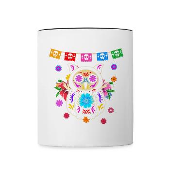 Day of the dead colored owl Mexican - Contrasting Mug - white/black - Front