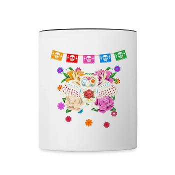 Day of the dead colored owl Mexican - Contrasting Mug - white/black - Front