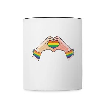 CSD LGBT Hands Shape Rainbow Heart Pride Love - Contrasting Mug - white/black - Front