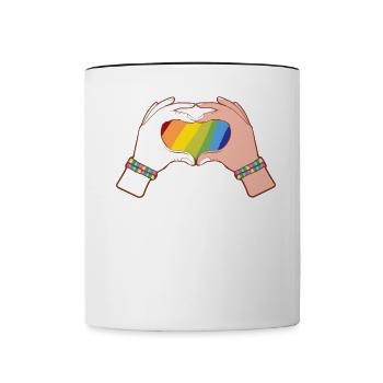 CSD LGBT Hands Shape Rainbow Heart Pride Love - Contrasting Mug - white/black - Front
