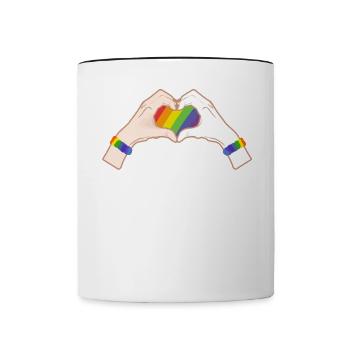 CSD LGBT Hands Shape Rainbow Heart Pride Love - Contrasting Mug - white/black - Front