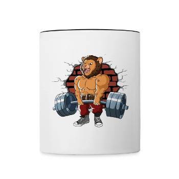 Fitnesstraining Pumpen Löwe bei Kreuzheben Fitness - Tasse zweifarbig - Weiß/Schwarz - Vorne