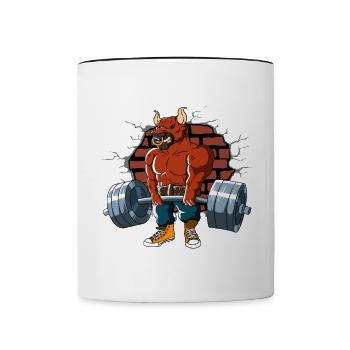 Fitnesstraining Pumpen Bulle Kreuzheben Fitness - Tasse zweifarbig - Weiß/Schwarz - Vorne