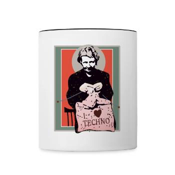 Techno Sewing Art Illustration - Contrasting Mug - white/black - Front