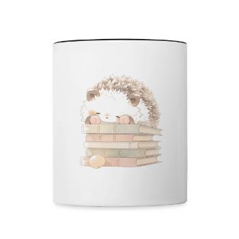 Hérisson dort sur les livres - Mug contrasté - blanc/noir - Devant