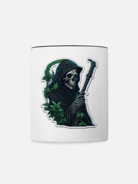 Sensenmann mit Gras - Tasse zweifarbig - Weiß/Schwarz