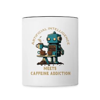 Künstliche Inteligenz trifft Kaffeesucht - Tasse zweifarbig - Weiß/Schwarz - Vorne