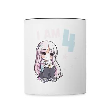 4 ans Fille Anime Kawaii Cat 4ème anniversaire - Mug contrasté - blanc/noir - Devant