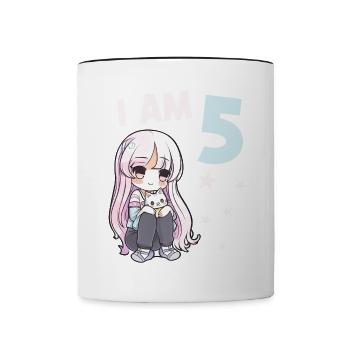 5 Years Girl Anime Kawaii Cat 5th Birthday - Contrasting Mug - white/black - Front