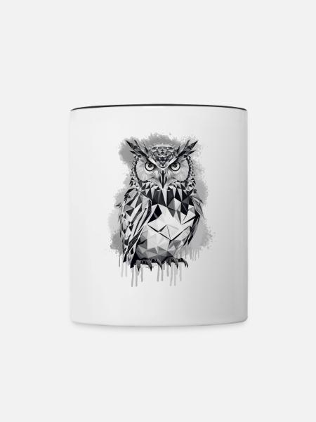 Geometrische Eule - Tasse zweifarbig - Weiß/Schwarz