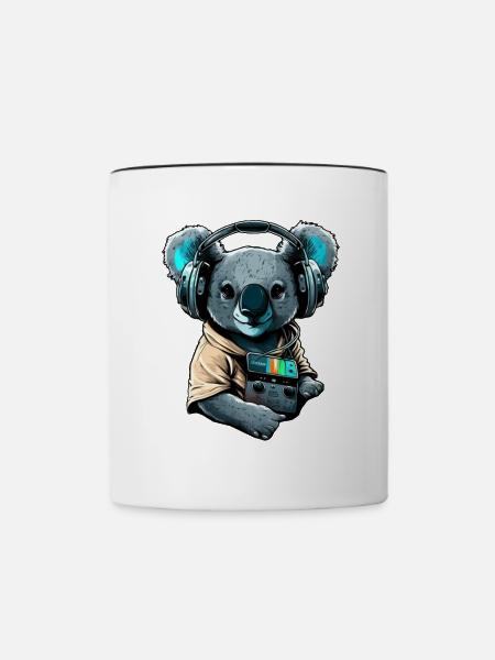 koala mit Kopfhörern - Tasse zweifarbig - Weiß/Schwarz