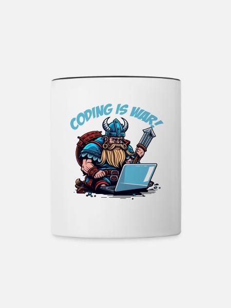 "Coding is war" Wikinger - Tasse zweifarbig - Weiß/Schwarz