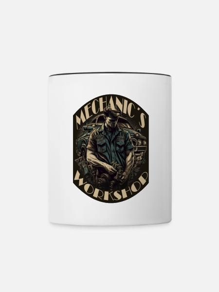 Automechaniker mit Schriftzug - Tasse zweifarbig - Weiß/Schwarz