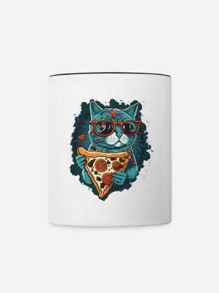 Katze mit Pizzastücken - Tasse zweifarbig - Weiß/Schwarz