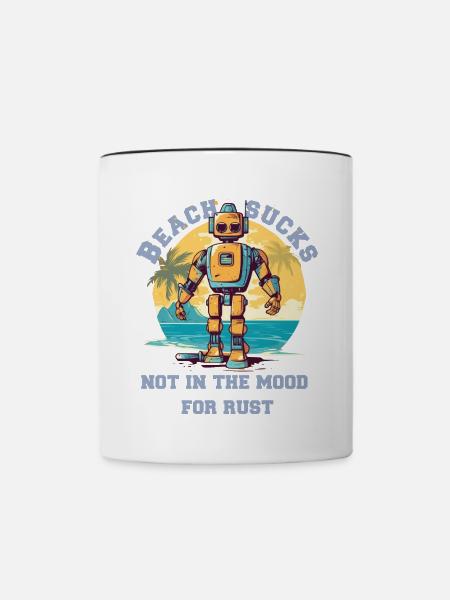 Roboter am Strad mit Schriftzug - Tasse zweifarbig - Weiß/Schwarz