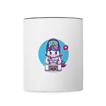 Gaming Einhorn, Zocken, Videospiel, Gamer - Tasse zweifarbig - Weiß/Schwarz - Vorne