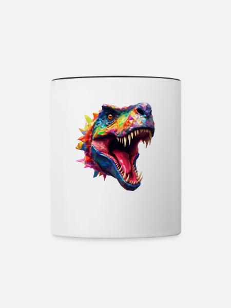 Polygon T-Rex Dinosaurier - Tasse zweifarbig - Weiß/Schwarz