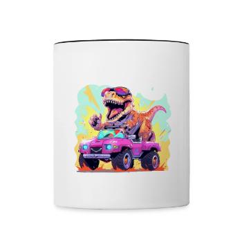 T-Rex conduit un camion monstre J’ai 8e anniversaire - Mug contrasté - blanc/noir - Devant