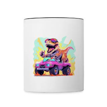 T-Rex conduit un camion monstre J’ai 7e anniversaire - Mug contrasté - blanc/noir - Devant