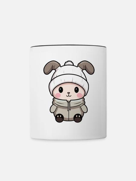Hase Winter Comic - Tasse zweifarbig - Weiß/Schwarz