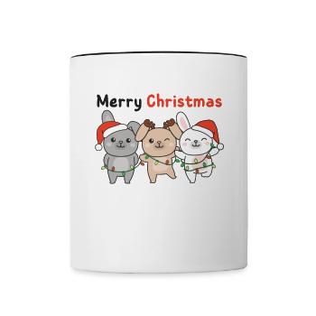 Lapin, Noël, Hiver, Animaux, Lapin - Mug contrasté - blanc/noir - Devant