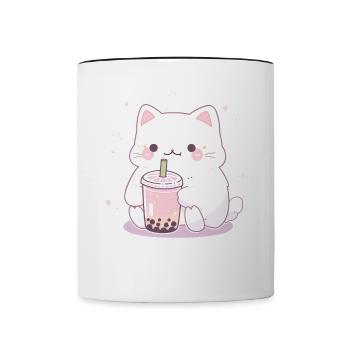 Boissons pour chats kawaii Boba Bubble Tea Chibi - Mug contrasté - blanc/noir - Devant