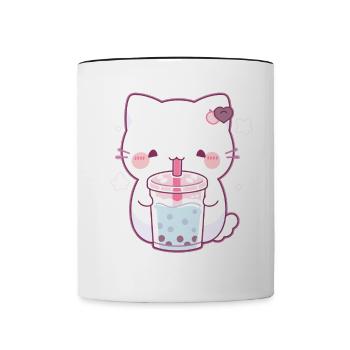 Boissons pour chats kawaii Boba Bubble Tea Chibi - Mug contrasté - blanc/noir - Devant