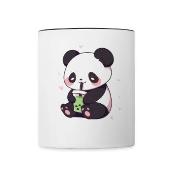 Kawaii Panda trinkt Boba Bubble Tea Chibi - Tasse zweifarbig - Weiß/Schwarz - Vorne