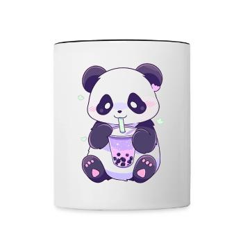 Kawaii Panda trinkt Boba Bubble Tea Chibi - Tasse zweifarbig - Weiß/Schwarz - Vorne