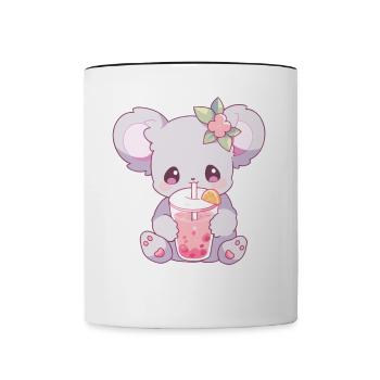 Kawaii Koala Boissons Boba Bubble Tea Chibi - Mug contrasté - blanc/noir - Devant