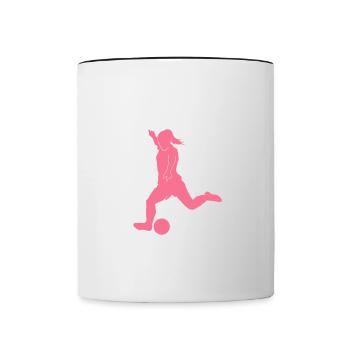 Frauenfußball, Fußball Frauen Soccer Damenfußball - Tasse zweifarbig - Weiß/Schwarz - Vorne