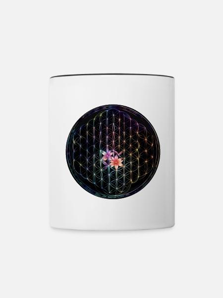 Regenbogen Lebensblume Design - Tasse zweifarbig - Weiß/Schwarz
