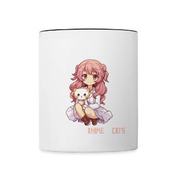 Kawaii Girl Anime Manga Girl and Cat - Contrasting Mug - white/black - Front