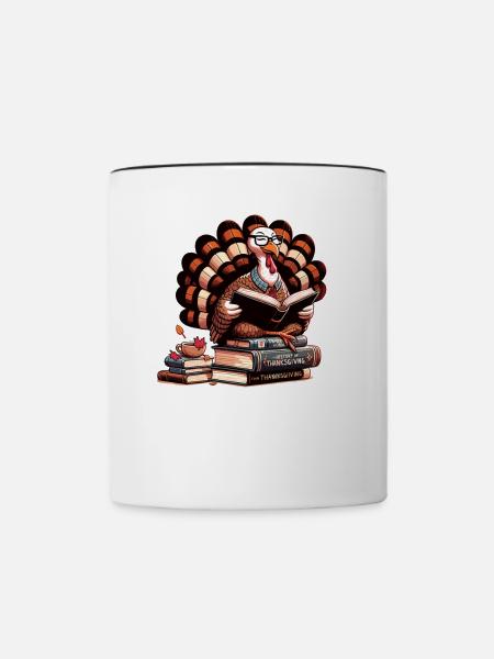 Thanksgiving Lese Truthahn Bücherfreund Buch - Tasse zweifarbig - Weiß/Schwarz