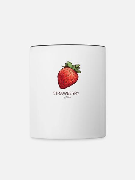 Einfache Erdbeere - Tasse zweifarbig - Weiß/Schwarz