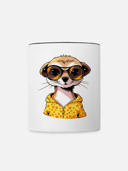 Erdmännchen Mit Sonnenbrille Meerkat - Tasse zweifarbig - Weiß/Schwarz