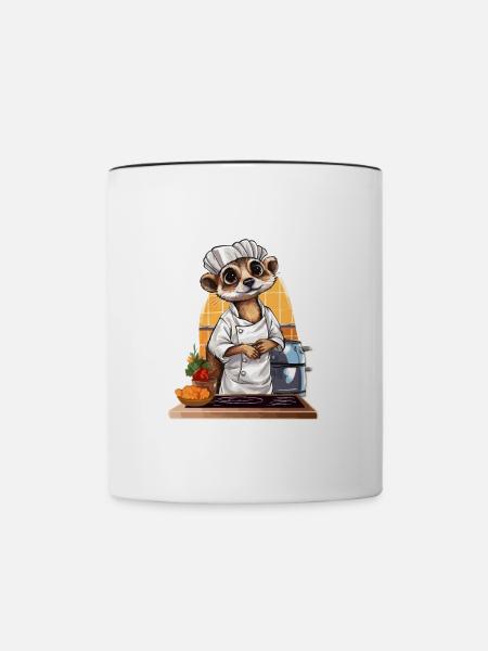 Erdmännchen kochen Koch Kochmütze Herdmännchen - Tasse zweifarbig - Weiß/Schwarz