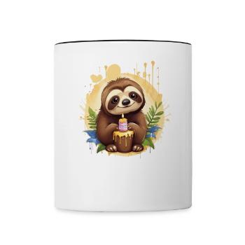Kinder Geburtstag Süsses Faultier - Tasse zweifarbig - Weiß/Schwarz - Vorne