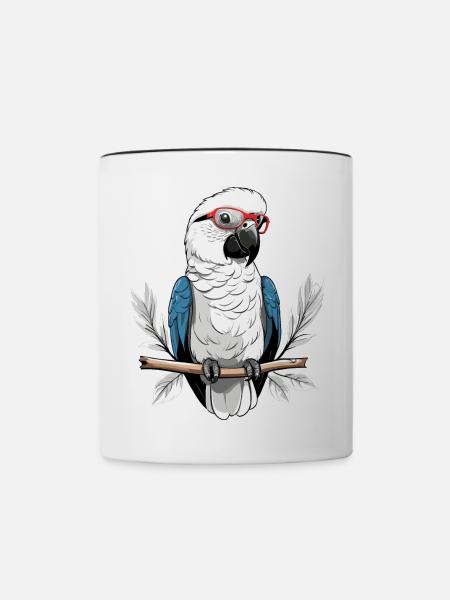 Papagei mit Brille - Tasse zweifarbig - Weiß/Schwarz
