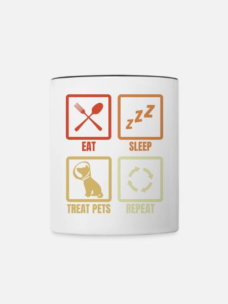 Essen Schlafen Tiere behandeln - Tasse zweifarbig - Weiß/Schwarz