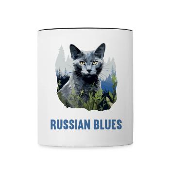 Chat bleu russe Russisch Blau Katze - Mug contrasté - blanc/noir - Devant