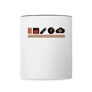 IT Geek, Accessoires PC Évolution des périphériques de stockage - Mug contrasté - blanc/noir - Devant