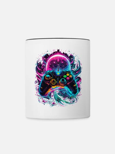 Synthwave Cyberpunk Gaming Controller - Tasse zweifarbig - Weiß/Schwarz