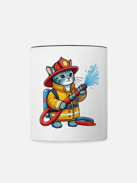 Feuerwehrmann Kätzchen Splash - Tasse zweifarbig - Weiß/Schwarz