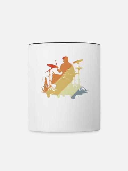 Schlagzeuger Zeichnung Retro - Tasse zweifarbig - Weiß/Schwarz