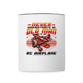 Old man with model airplane - Contrasting Mug - white/black - Front