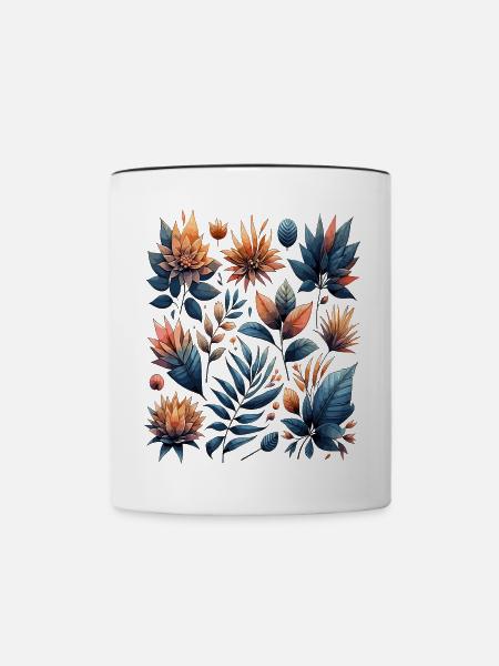 Aquarelle Blätter Boho Blättermuster - Tasse zweifarbig - Weiß/Schwarz