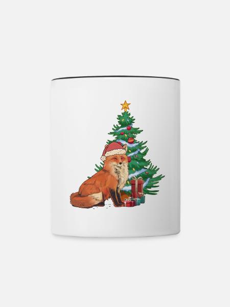 Fuchs Nikolaus Weihnachtsmann Santa Tannenbaum - Tasse zweifarbig - Weiß/Schwarz