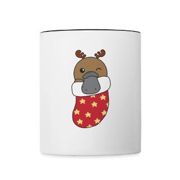 Cute platypus in Christmas sock too - Contrasting Mug - white/black - Front